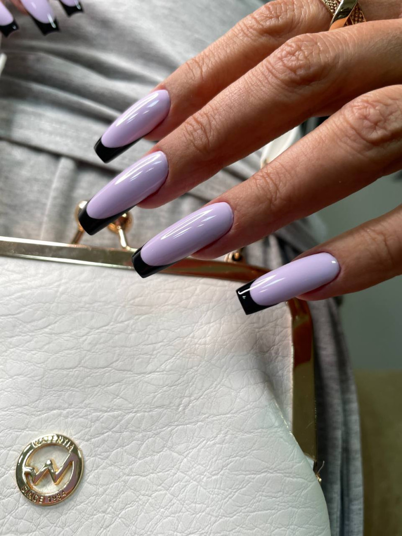 Французький манікюр чорний на довгі нігті, фото - Салон краси Vivienne beauty