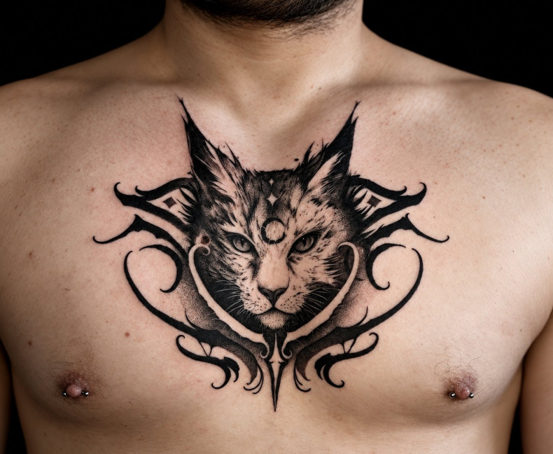 Мужские на груди блэкворк, фото - Тату салон Zoria Tattoo