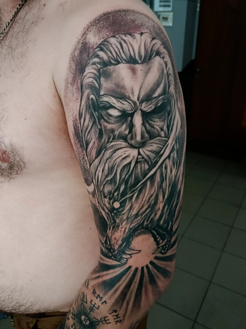 Мужские волк на руке, фото - Тату мастер Дмитрий Tattooin