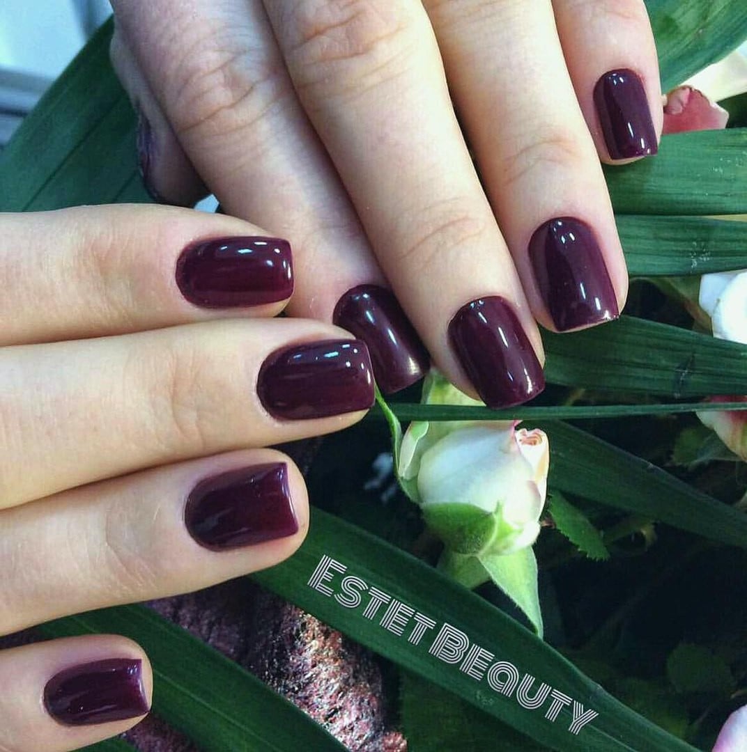 Манікюр на короткі нігті бордовий однотонний (монохромний), фото -  Estet Beauty salon