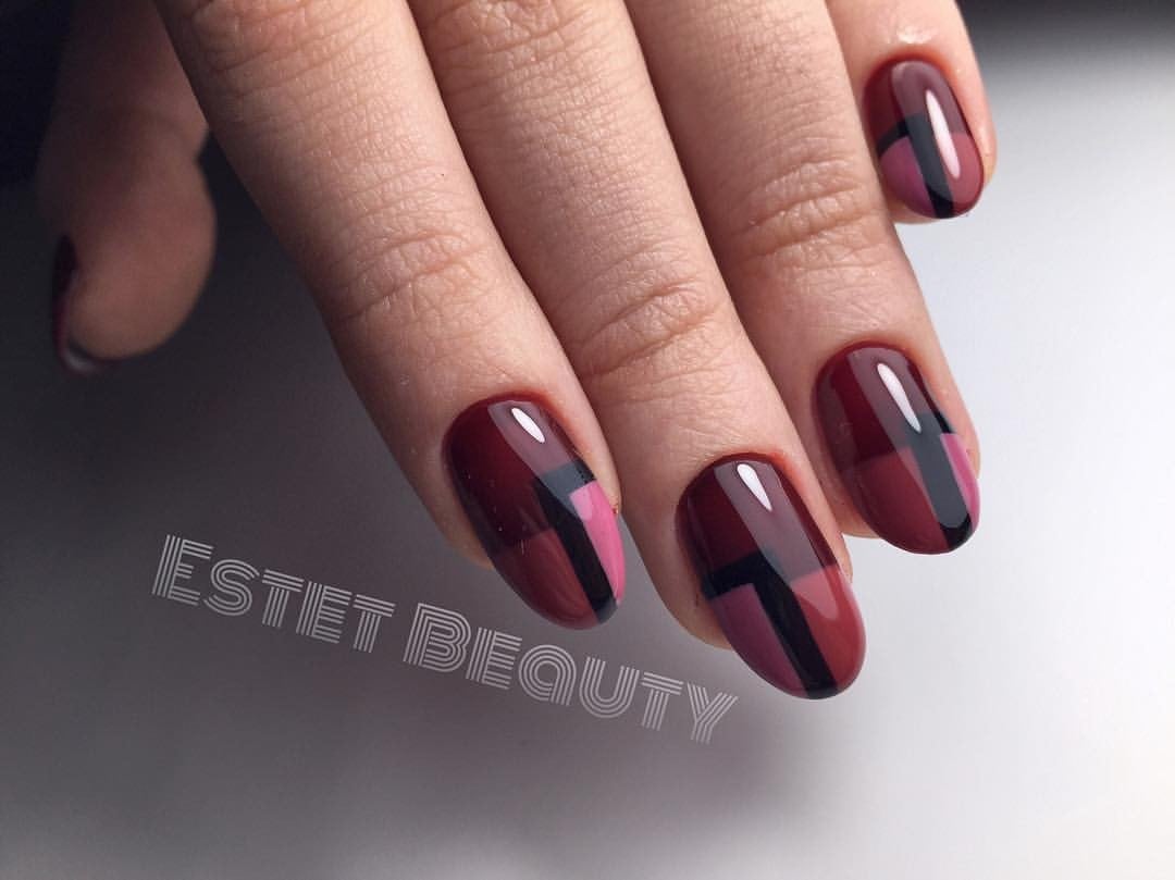 Чорний манікюр бордовий геометрія, фото -  Estet Beauty salon