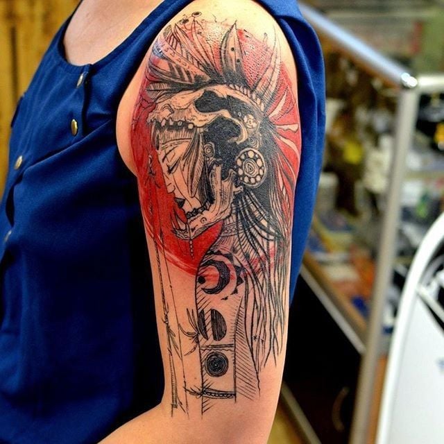 Женские на плече цветные, фото - Тату мастер Дмитрий Цилик