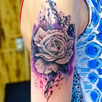 для дівчат, на плечі, троянда, кольорові, акварель, black&grey