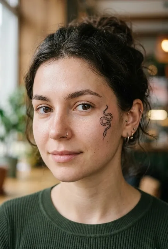маленькая тату змеи на лице
