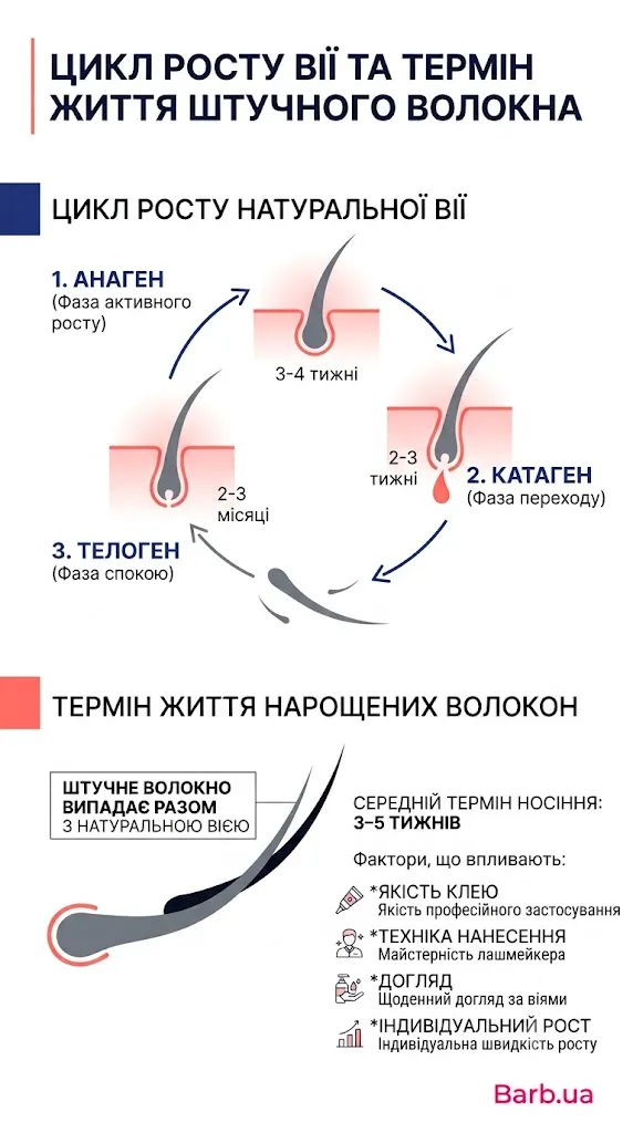Інфографіка - Цикл росту натуральної вії й термін життя штучного волокна